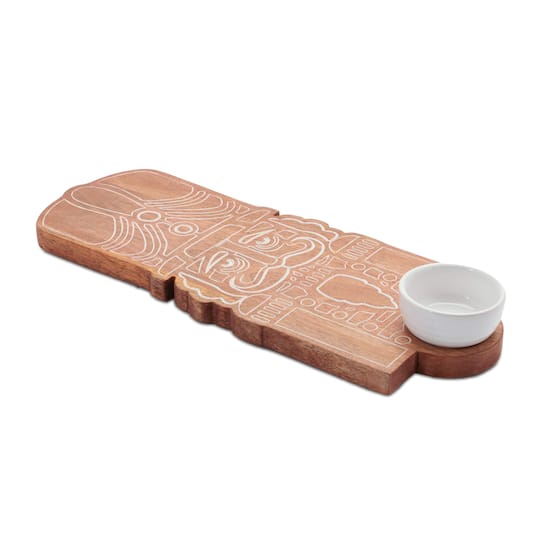 Melrose 6.7" x 17" Nutcracker Wood Platter with Ceramic Dip Bowl